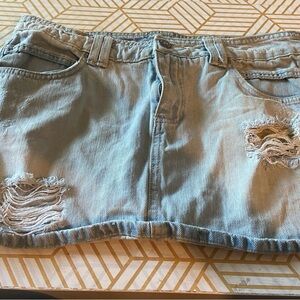 Casual Light Blue Denim Mini Skirt